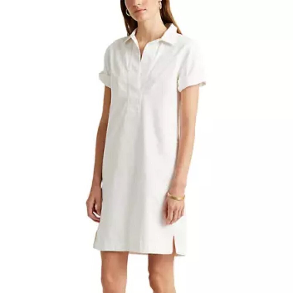 Ralph Lauren Shift Dress Women's Size S White Twill V-Neck Pockets